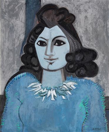 Portrait de Geneviève avec un collier de colombes