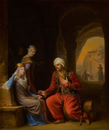 Entrevue d'Éléonore de Guyenne avec le Sultan d'Iconie (The meeting of Eleanor of Guyenne and the Sultan of Iconia) by Jean Antoine Laurent - Auction record, sale price, and art valuation. Compare with similar artists and explore comparable artworks.