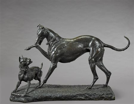 Greyhound with a bulldog