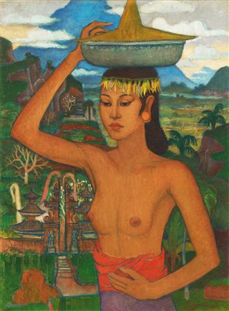 Nyoman Lumbang with Offering