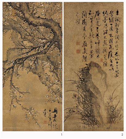 Orchids on Oddly Shaped Rock & Plum Blossom (2)