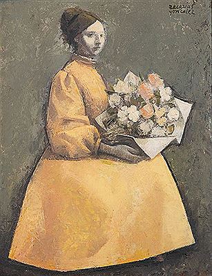 Woman with basket of flowers