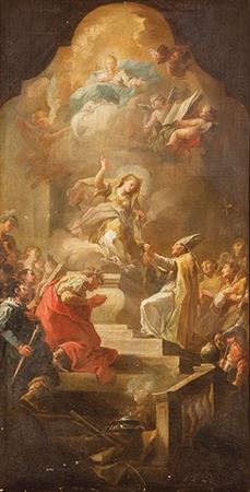 Apparition of Saint Leocadia to Saint Ildefonso in the presence of King Recesvinto and his court by Mariano Salvador Maella - Auction record, sale price, and art valuation. Compare with similar artists and explore comparable artworks.