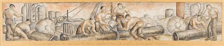 Oil Riggers, (Mural Study)
