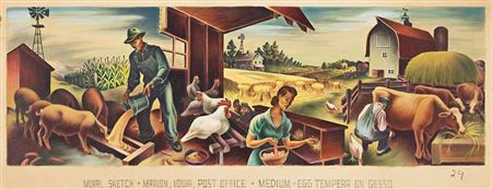 Mural Studies for the Marion, Iowa, Post Office (Pair)