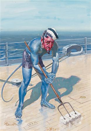 Blue Devil swabbing the deck