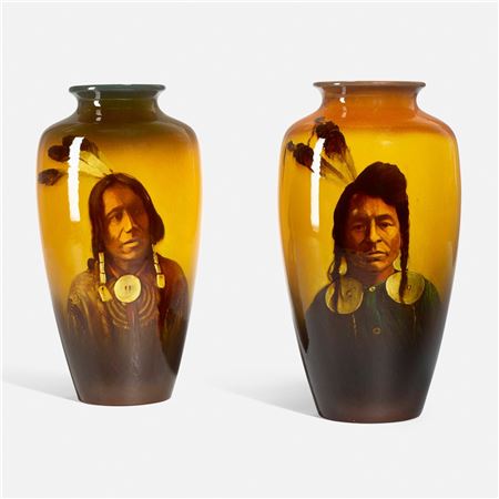 Standard Glaze Native American portrait vases, set of two by Matthew A Daly - Auction record, sale price, and art valuation. Compare with similar artists and explore comparable artworks.