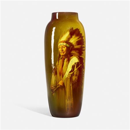 Rocky Bear (Sioux) (Tall Standard Glaze Native American portrait vase)