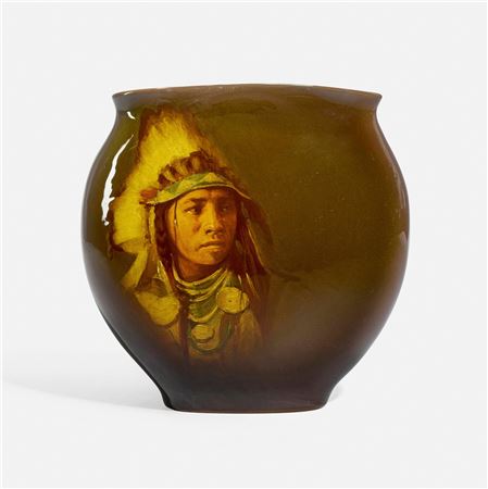 Spotted Jack Rabbit (Crow) (Standard Glaze Native American portrait vase)