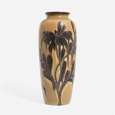 Tall Later Mat/Mat Moderne vase with stylized leaves