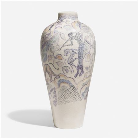 Rare and Monumental scenic Butterfat vase