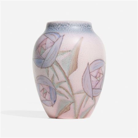 Double Vellum/Decorated Mat vase with Art Deco roses