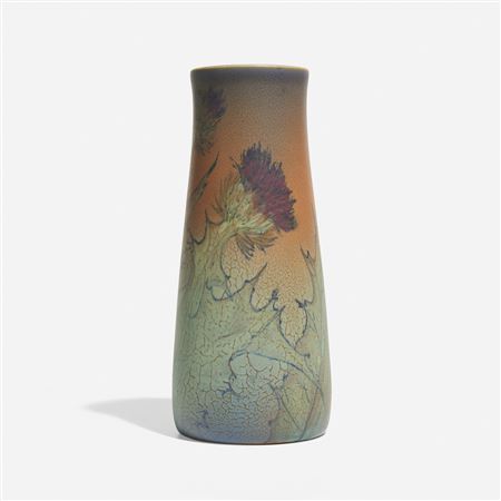 Double Vellum/Decorated Mat vase with thistles