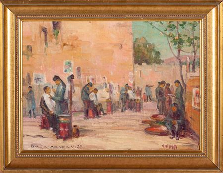 Street barbershop. China. 1930