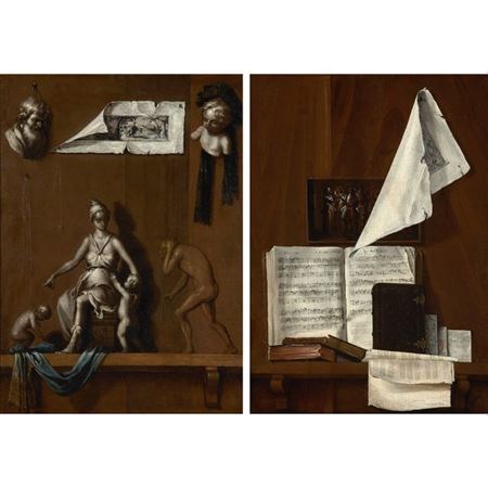 Trompe-l'œil Still Lifes: Sculpture as Allegory of Touch and Music as Allegory of Hearing (2) by Bernardo German Llorente - Auction record, sale price, and art valuation. Compare with similar artists and explore comparable artworks.