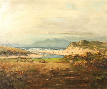 Coastal study with sheep in the foreground
