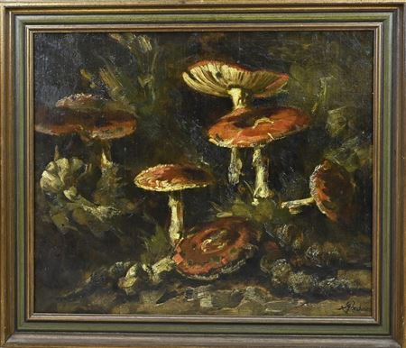 Forest view with fly agarics