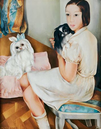 Portrait of the artist's daughter Maria with two dogs