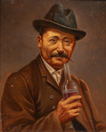 Portrait of a Man with a Mustache and Bottle