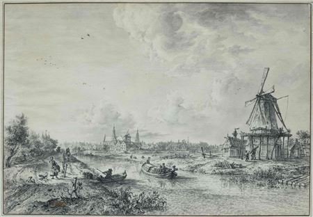 View of Haarlem with a tow-boat along the Oude Weg and Zijlmolen, in the distance the Sint-Bavo Church and the Spaarnwouderpoort by Karel Lafargue - Auction record, sale price, and art valuation. Compare with similar artists and explore comparable artworks.