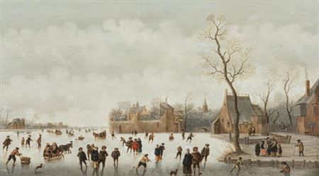 Fun on the ice by the city edge