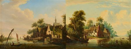 Zwei Gemälde: Am Fluss