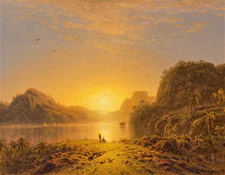 Sun Set at the Pedra da Gavea near Rio de Janeiro by Eduard Hildebrandt - Auction record, sale price, and art valuation. Compare with similar artists and explore comparable artworks.