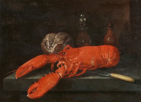 Still Life with Lobster, Bread, Knife and Small Bottle on a Stone Slab by George William Sartorius - Auction record, sale price, and art valuation. Compare with similar artists and explore comparable artworks.