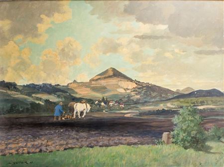 'Agricultural landscape with mountain Hohenstaufen', 1940