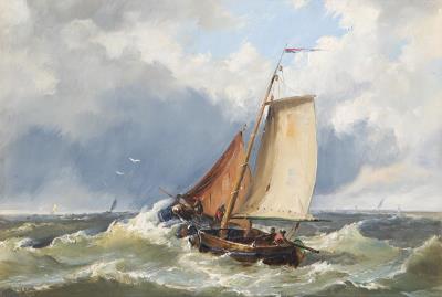 Fishing boat on moving sea by Hilmar Dillmann - Auction record, sale price, and art valuation. Compare with similar artists and explore comparable artworks.