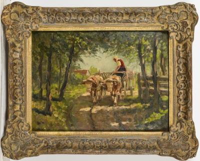 Farmer's wife and oxen on the way home by Richard Herdtle - Auction record, sale price, and art valuation. Compare with similar artists and explore comparable artworks.