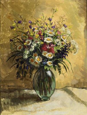 Meadow Flowers in Green Vase