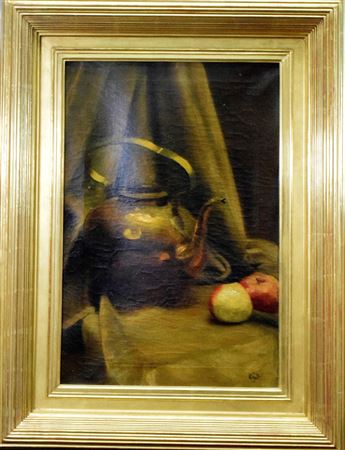 Still life with copper teapot and apples