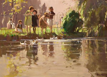 FEEDING DUCKS, ST. STEPHEN'S GREEN, DUBLIN