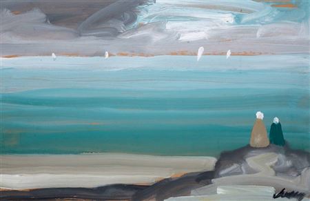 FIGURES WITH SAILBOATS ON THE HORIZON