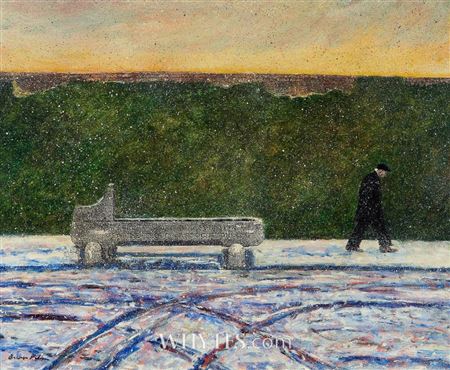 Elderly Man Walking in Snow