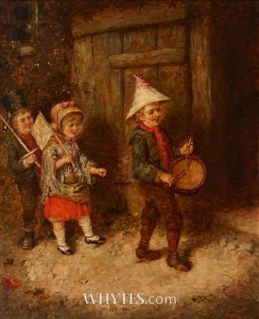 Three Children Playing at Marching Soldiers