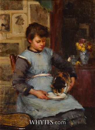 Girl Feeding a Tortoiseshell Cat