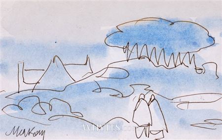 Figures with Cottage