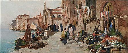 FRUIT SELLERS ON THE WATERFRONT, VENICE by George Charles Haite - Auction record, sale price, and art valuation. Compare with similar artists and explore comparable artworks.