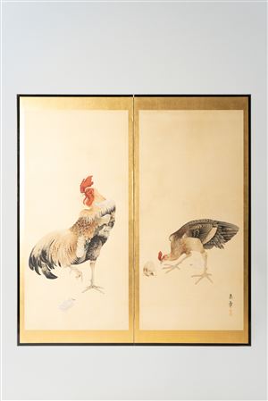 COCKEREL, HEN, AND CHICKS