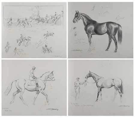 A sketchbook containing seven studies, comprising Davies Huntsman on 'Silver'; The Bramham Moor Hunt; York and Ainsty Point-to-Point at Easingwold; Sketch for a portrait to 'Punt Gun' at Barker's Stable, Redcar; The Aga Khan's 'Nasrullah' by Nearco-Mumtaz by Joseph Appleyard - Auction record, sale price, and art valuation. Compare with similar artists and explore comparable artworks.