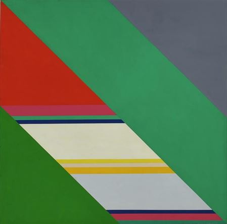 Sample artwork by Michael Tyzack (1933 - 2007), known for flat, large format geometric image painting, shaped canvas, teaching - View similar artists and auction records