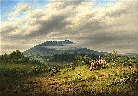 Buffalo guard in front of Mount Salak by Jan Daniel Beynon - Auction record, sale price, and art valuation. Compare with similar artists and explore comparable artworks.