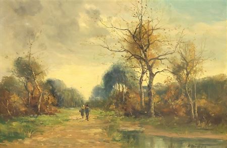 Two Figures in Wooded Landscape