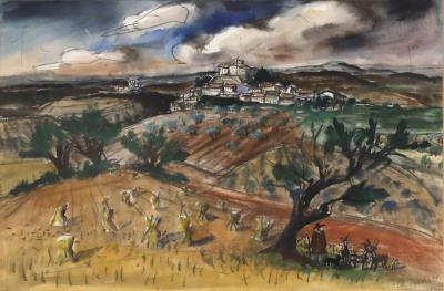 Farm Land with Shepherd and Flock