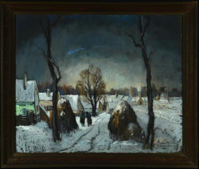 Winter Village Street with Two Women by Geza Ronai - Auction record, sale price, and art valuation. Compare with similar artists and explore comparable artworks.