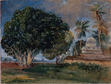 Temple Pagoda, Kandy-Ceylon by Adolf Obst - Auction record, sale price, and art valuation. Compare with similar artists and explore comparable artworks.