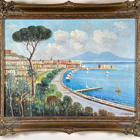 Scenic painting of Naples, Italy and Mount Vesuvius