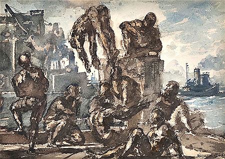 Figures on a pier